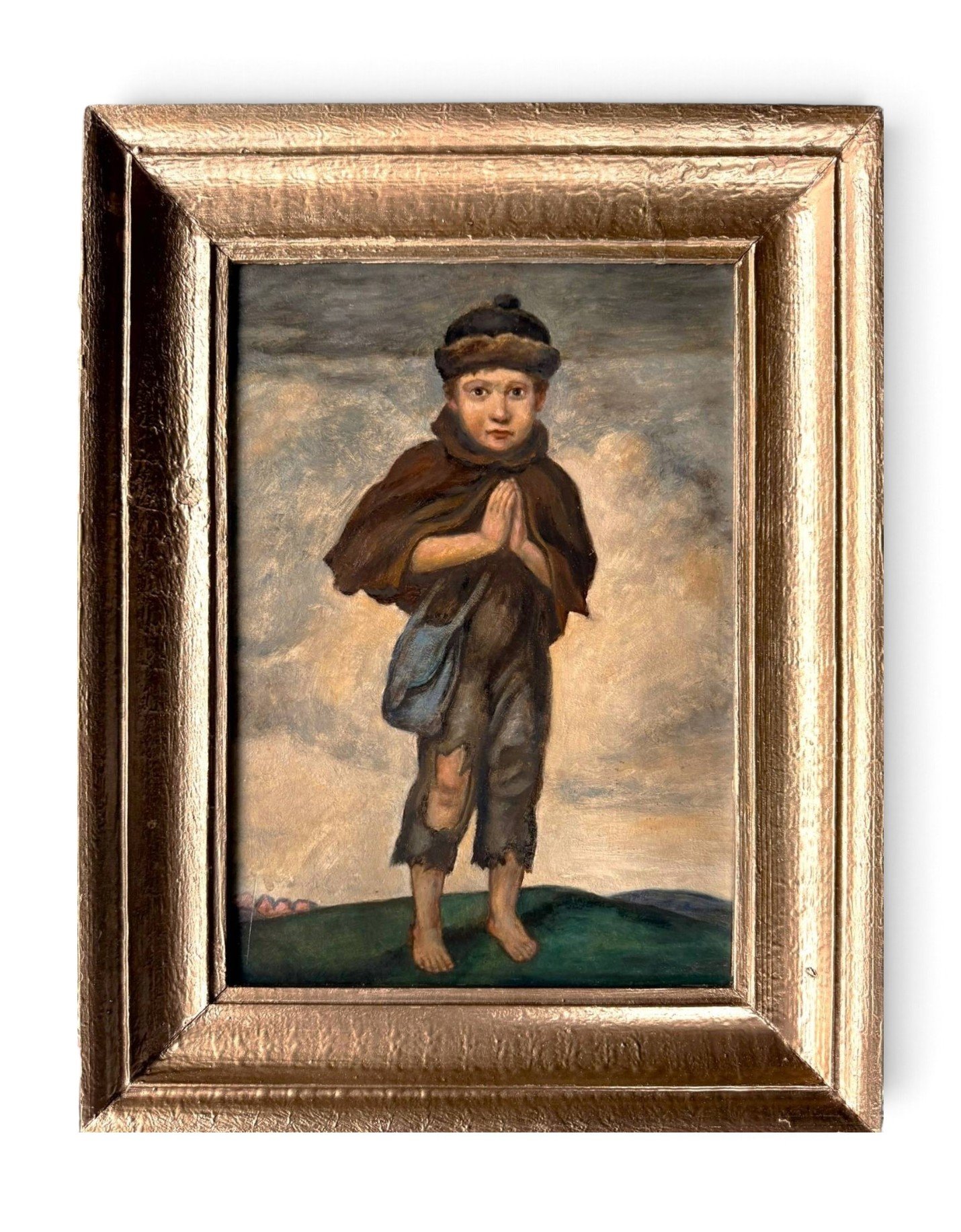 Vintage Boy Portrait Painting After Ludwig von Zumbusch, Circa 1940s, The Pleading Boy